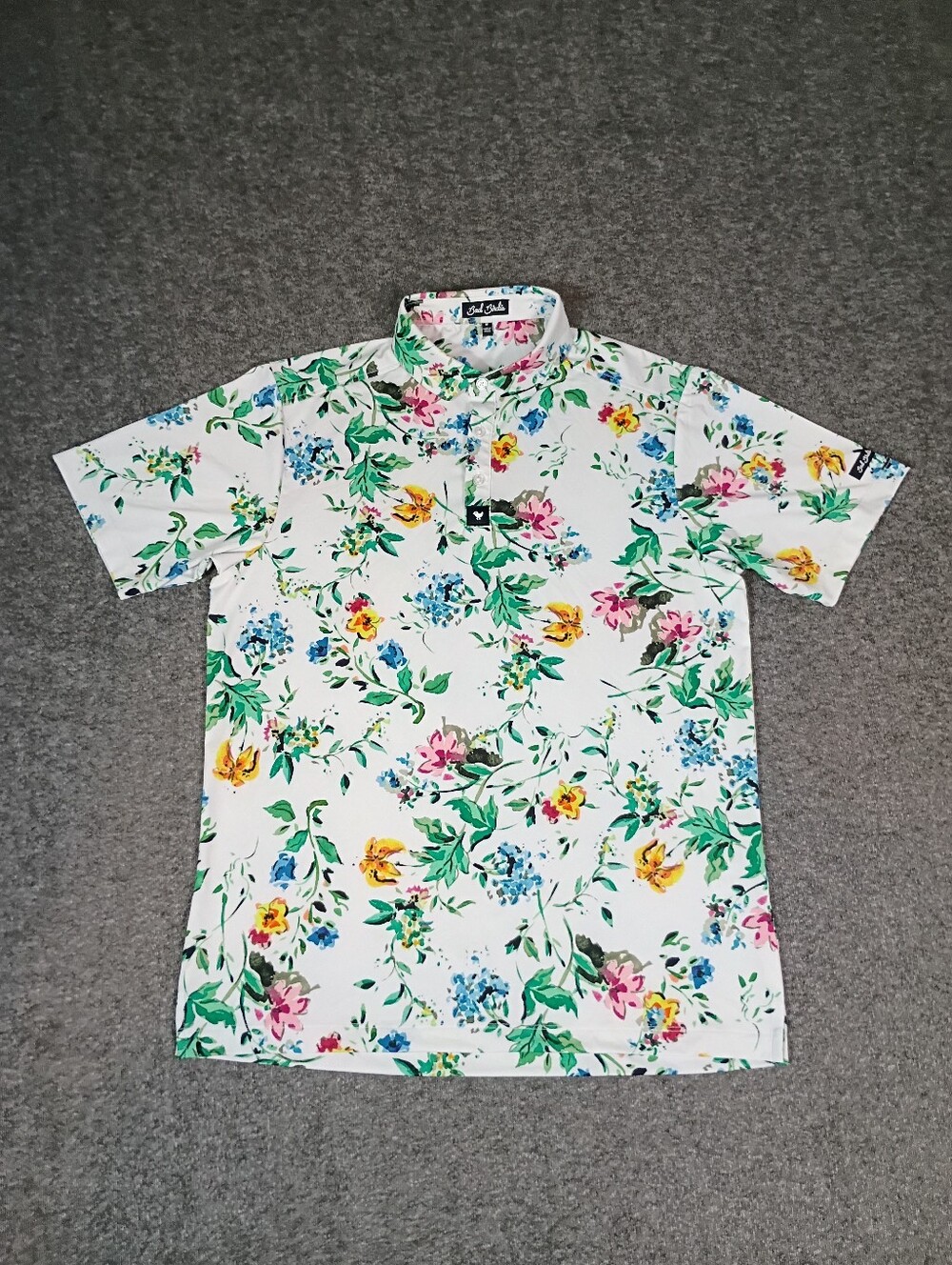 Bad Birdie Poetic Justice Core Performance Golf Polo Men’s M White Floral
